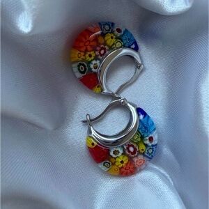 Multi Color Murano Style Basket Earings